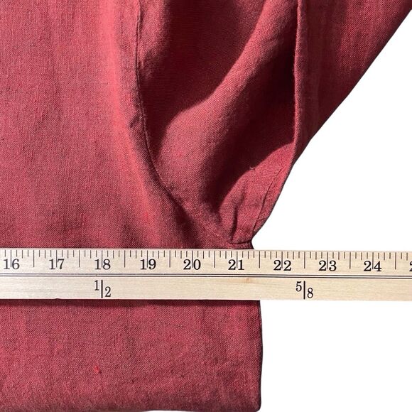 Garnet Hill Linen Blouse 14 Terracotta Red Orange Stripes Fringe Hem - Picture 14 of 16